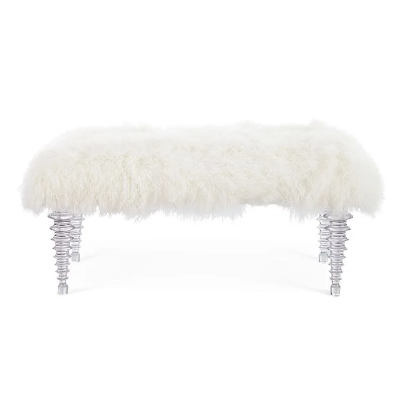 -end acrylic real wool shoe changing stool, crystal transparent makeup stool, simple high-footed bedside stool, household bench