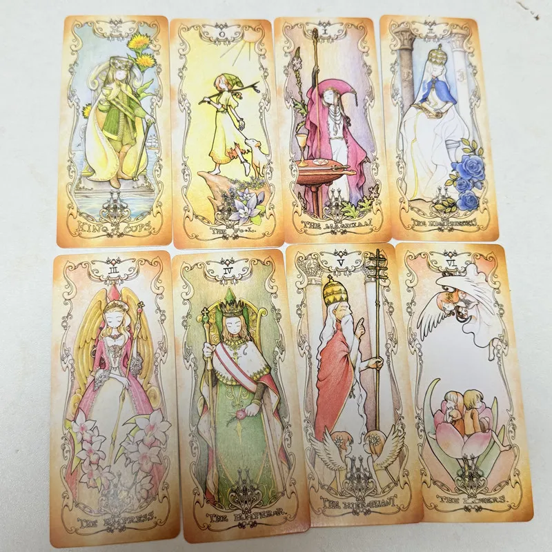 Low Scare Tarot cards English 78 Pcs Deck Secretly Add The Language of Flowers Fairy style Cartoon Tarot Cards 12*5.5cm