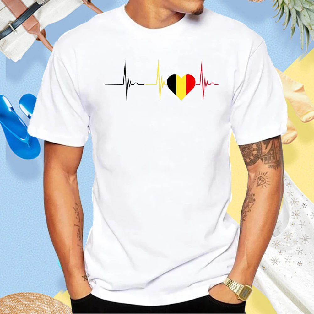 Belgium Heart Belgian Heartbeat Graphic Printed T-Shirt Summer Casual Fashion Loose Man Women T Shirt Cotton Short Sleeve Tees