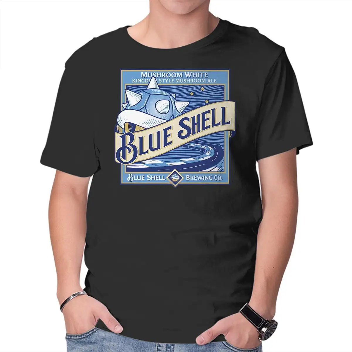 Blue Shell Beer Anime Graphic T-shirts for Men Clothing Women Short Sleeve Tees Vintage High Quality 100%Cotton