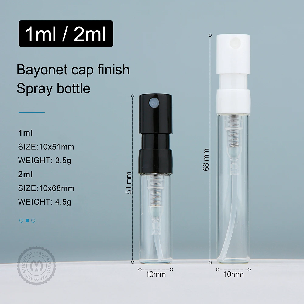 100pcs/Lot 1ml 2ml Mini Bayonet Glass Bottles Fragrance Sample Tester Bottle Perfume Spray Bottles Print LOGO Pay Extra