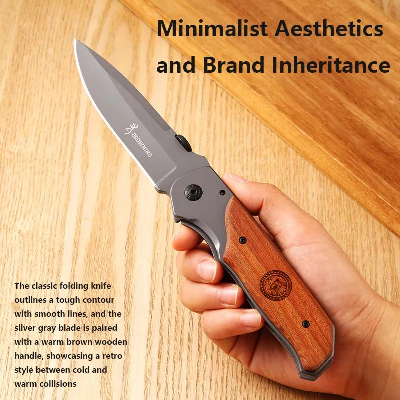 

Wooden handle, high hardness, portable self-defense, sharp and durable, outdoor bone cutting and fruit folding knife