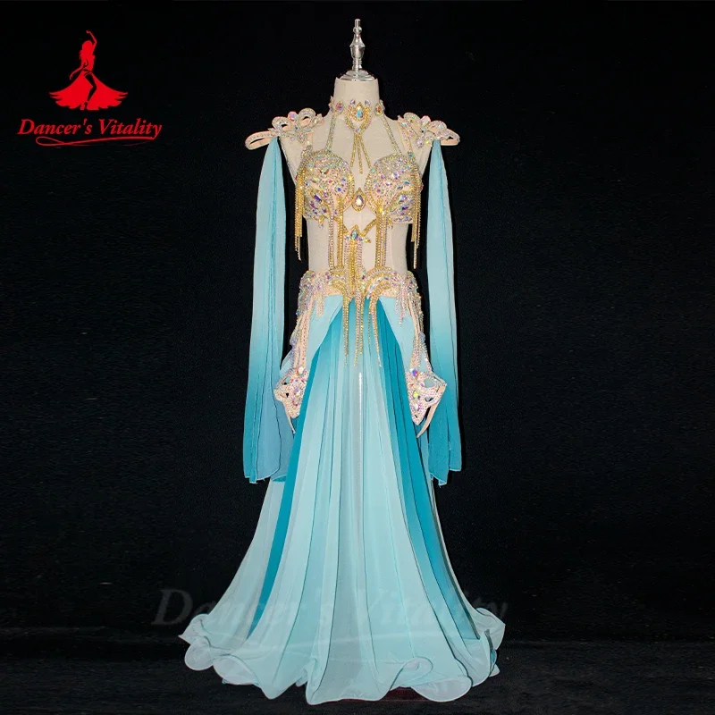 

Belly Dancer Costume for Women Customsized Senior AB Stones Bra+Belt+Chiffon Long Skirt 3pcs Adult Child Belly Dancing Suit