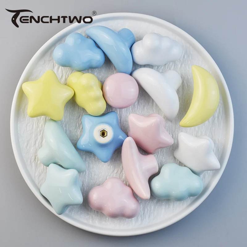 TENCHTWO Ceramic Handle Children Furniture Door Handle Cupboards Knob Wardrobe Dresser Shoe Cabinet Knobs Drawer Pulls 1pcs