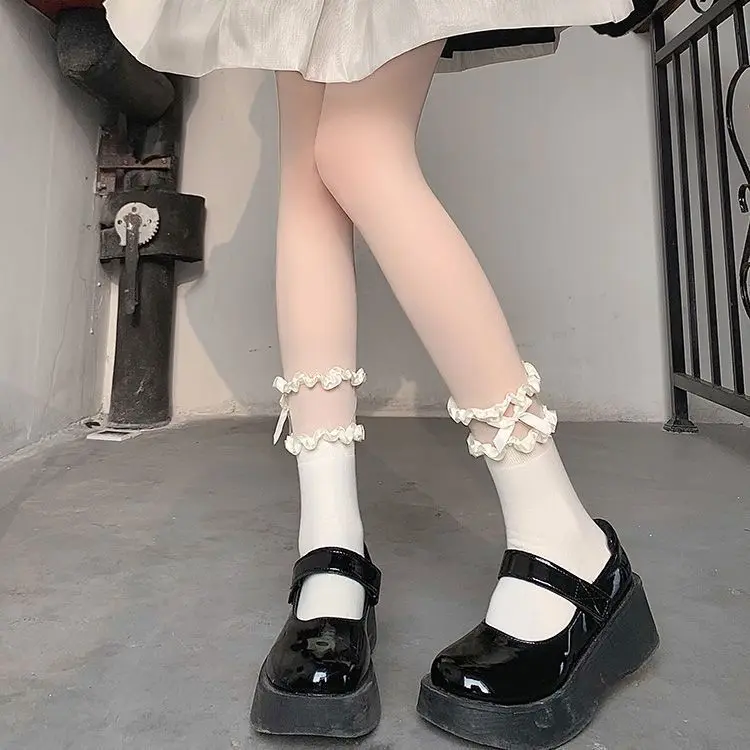 

Нейлоновые кружевные гольфы в стиле Лолита с бантом, хлопковые чулки с мультяшным рисунком для милых девочек-принцесс