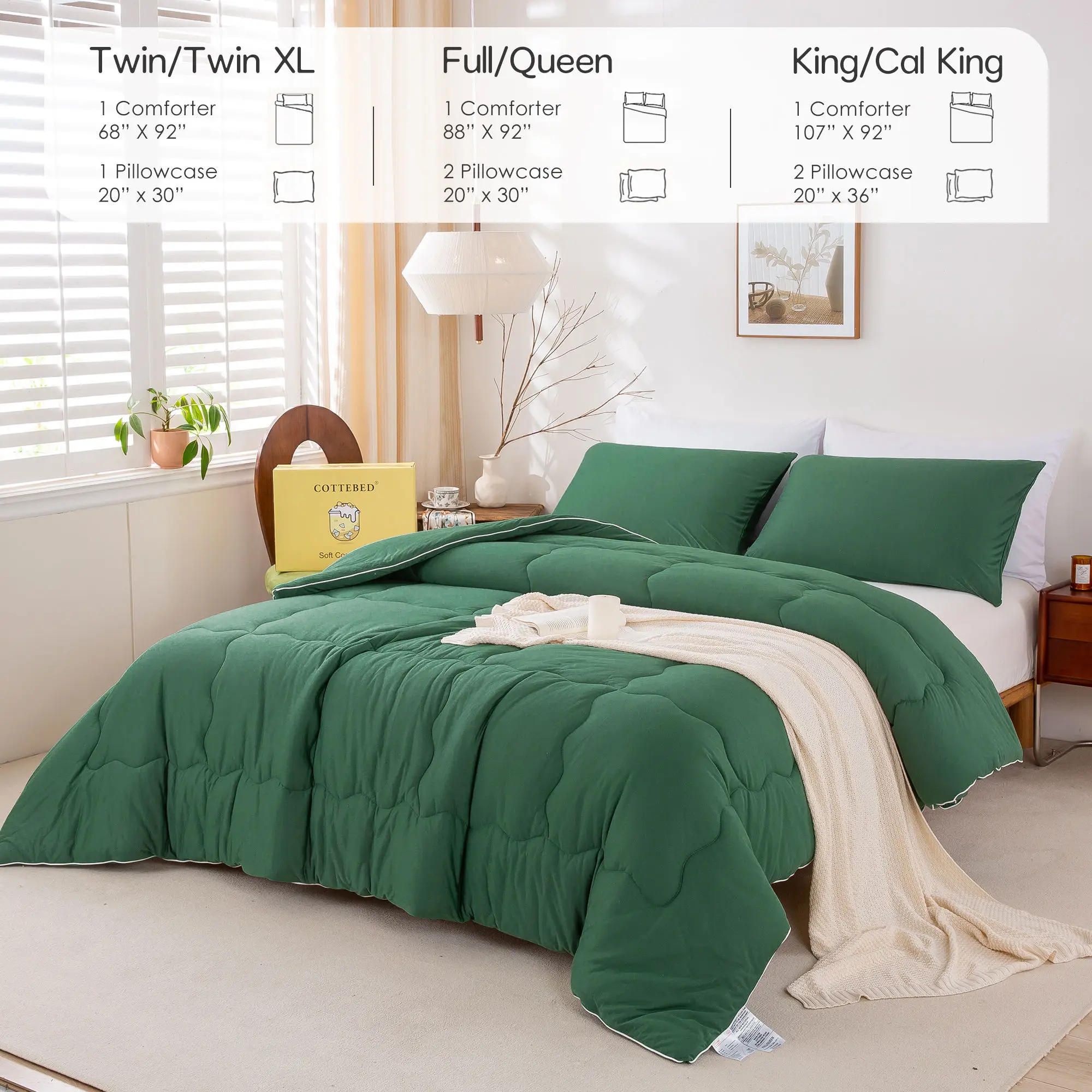 Reversible Ultra-Soft Comforter Set, Jersey Knit Milk Cup Breathable Fluffy Light Weight Bedding Down Alternative & Pillowcase