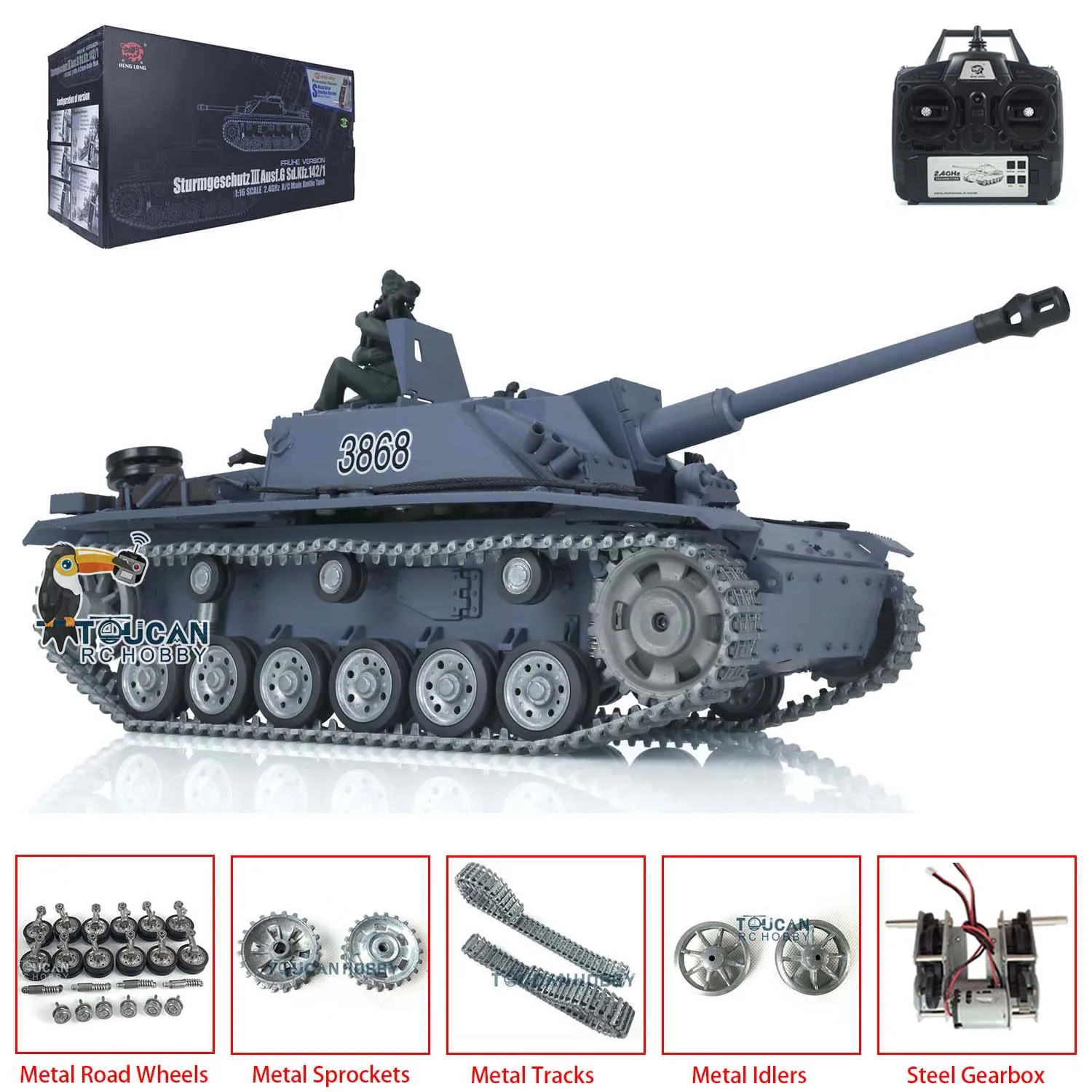Henglong 7.0 RTR 1/16 RC Tank Stug III 3868 Dostosowane Metalowe Gąsienice Koła Model Zdalnie Sterowany dla Entuzjastów