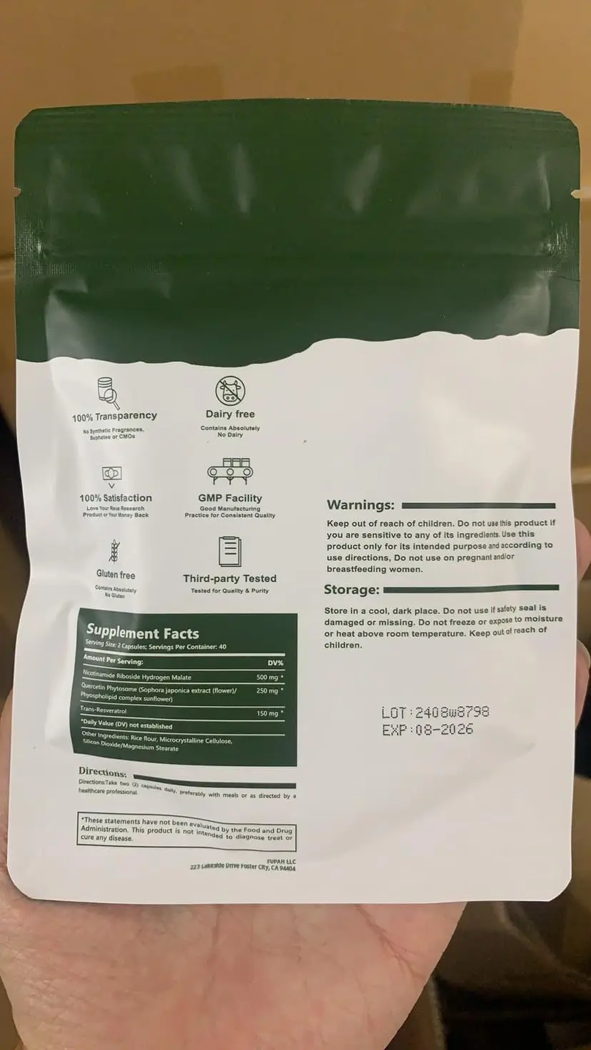 NAD+ Supplements Liposomal Nicotinamide Riboside Resveratrol, Quercetin  NAD Nicotinamide Riboside 900 mg Resveratrol Supplement