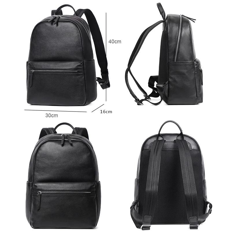 Brand Men Backpack Real Leather School Backpack Bag Fashion Waterproof Travel Bag Leather Book Bag Male 15.6inch Laptop Bags