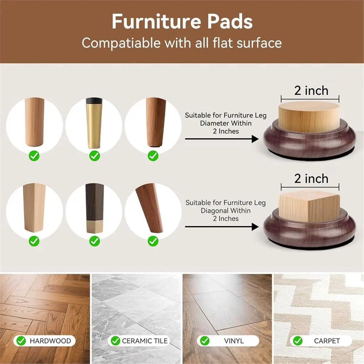 Piano Caster Cups Furniture Pads Upright Piano Caster Cups Wood Coasters Cups Floor Protectors for Furniture 4pcs