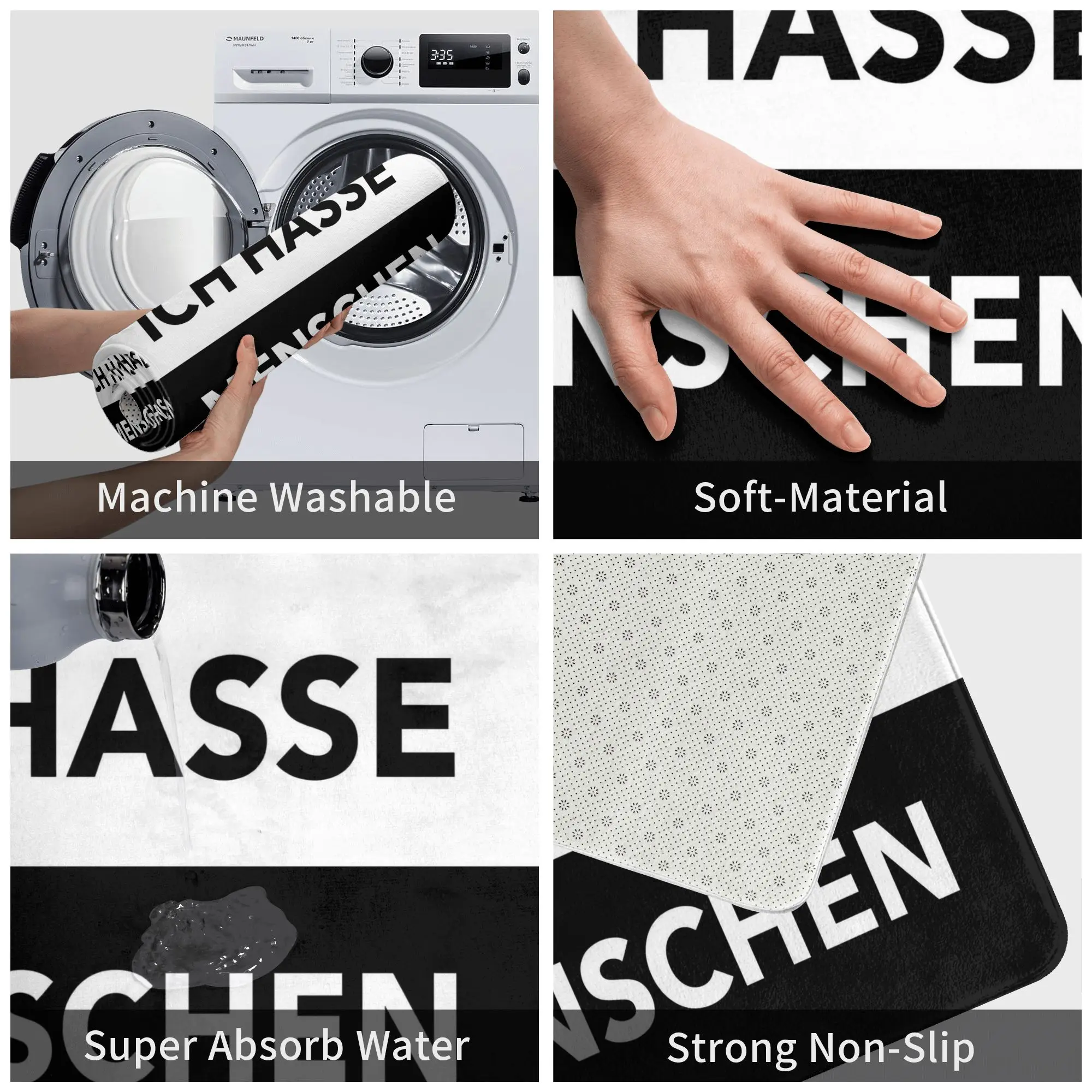 أبيض وأسود Ich Hasse Mensch سجادة باب أمامية مضادة للانزلاق داخلي سريع الجفاف ممسحة المطبخ شرفة مدخل البساط السجاد #4