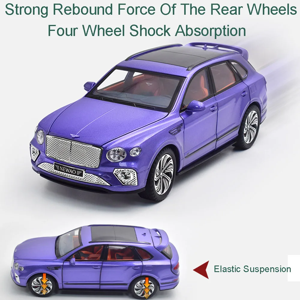 Bentaygaミニチュア車のおもちゃ、合金ダイキャスト車、6ドアを引き戻す、オープンサウンドライト、SUVモデル、子供向けギフト、1:24