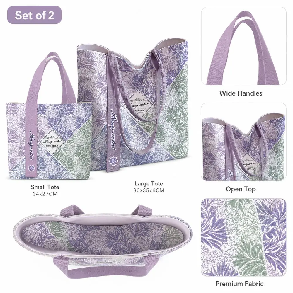 Durable Leaf Print Canvas Bag Reusable Large Capacity Tote Bag Lightweight Wide Handles Lunch Bag Daily Carry