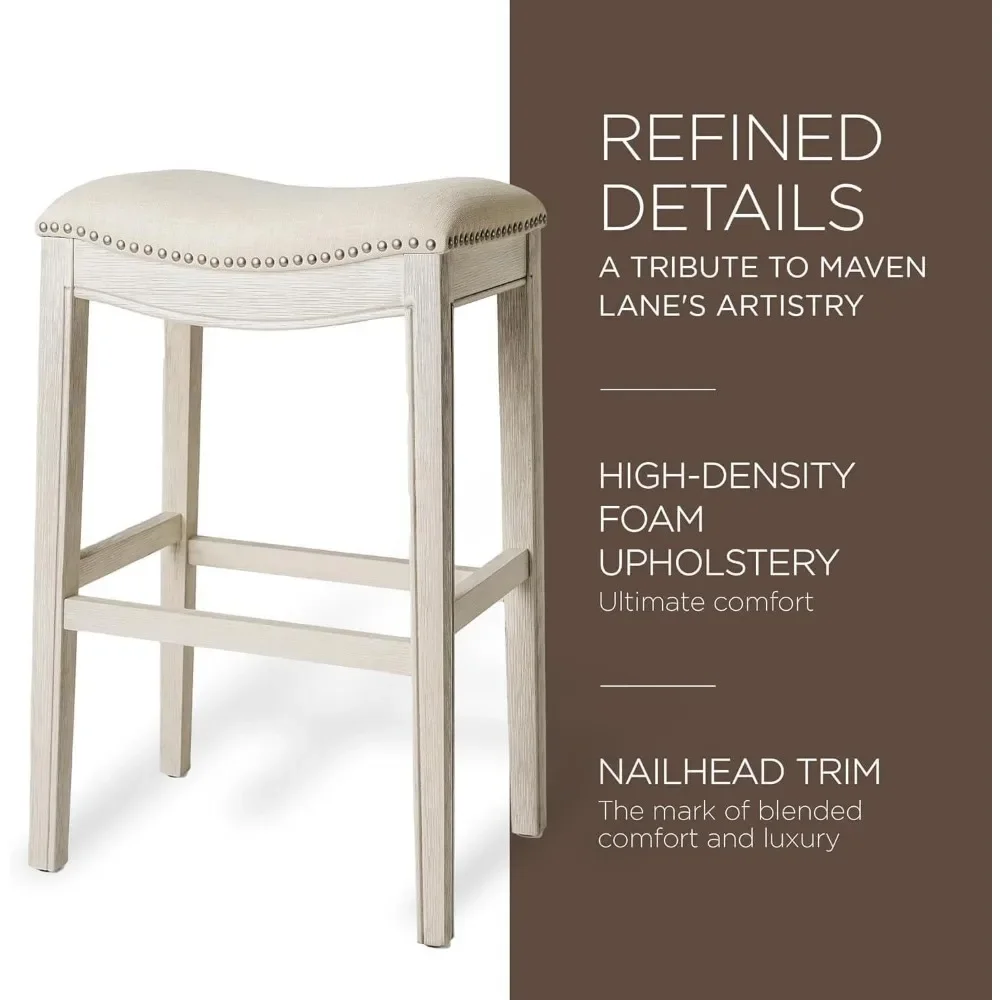 Adrien-Chaises de bar de 31 polegadas, tabouret de bar à dossier nu, com finition en chêne blanc et documento natural