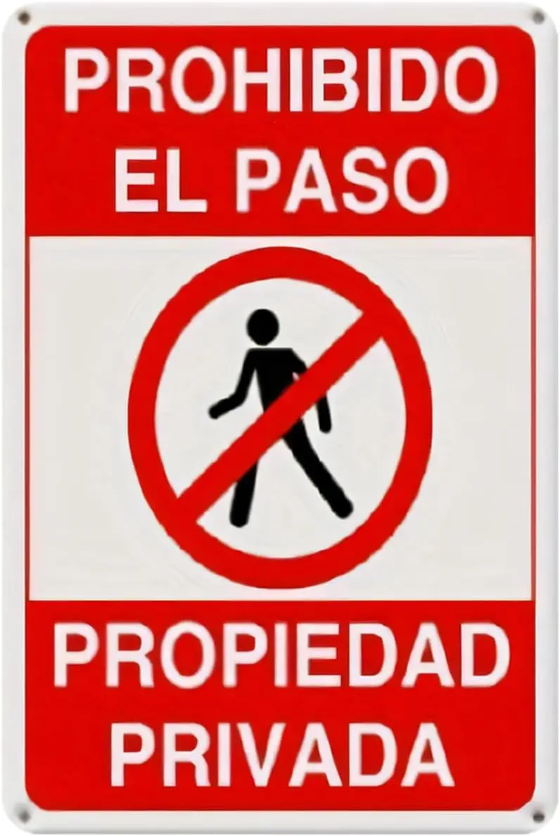 Spanisches Blechschild „No Trespassing Private Property“ im Vintage-Stil, Metallschild, geeignet für die Außendekoration, Hausbar, Garten, 8 x 12 Zoll.
