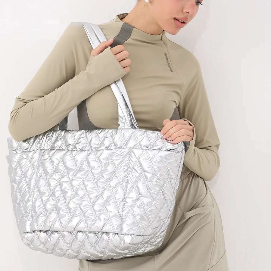 

Casual Large Capacity Quilted Padded Tote Bag Designer Women Shoulder Bags Soft Nylon Puffer Handbags Big Autumn and Winter Bag