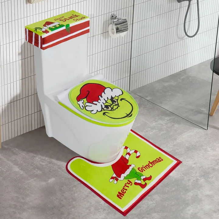 Grinch Seat Cushion Toilet Seat Foot Mat Four-piece Set New Christmas Toilet Cover Christmas Decoration Set