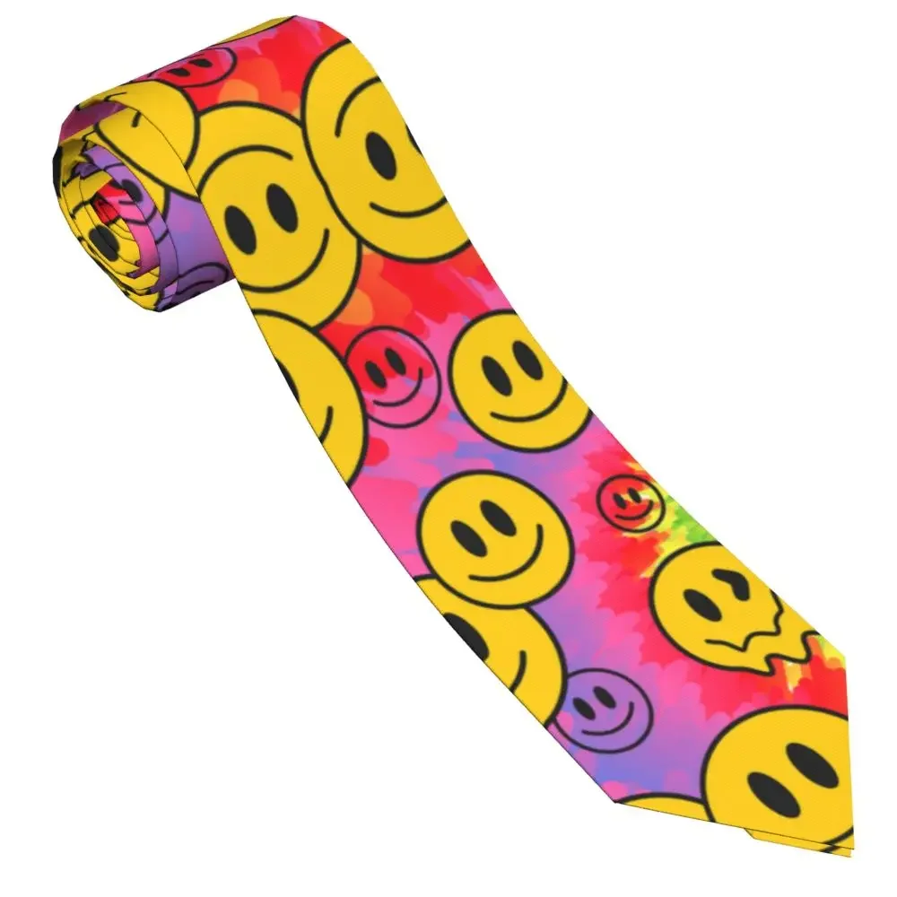 Funny Crazy Melt Smile Faces Tie Dye 60s Neckties Men Skinny Polyester 8 cm Wide Neck Tie for Mens Shirt Accessories