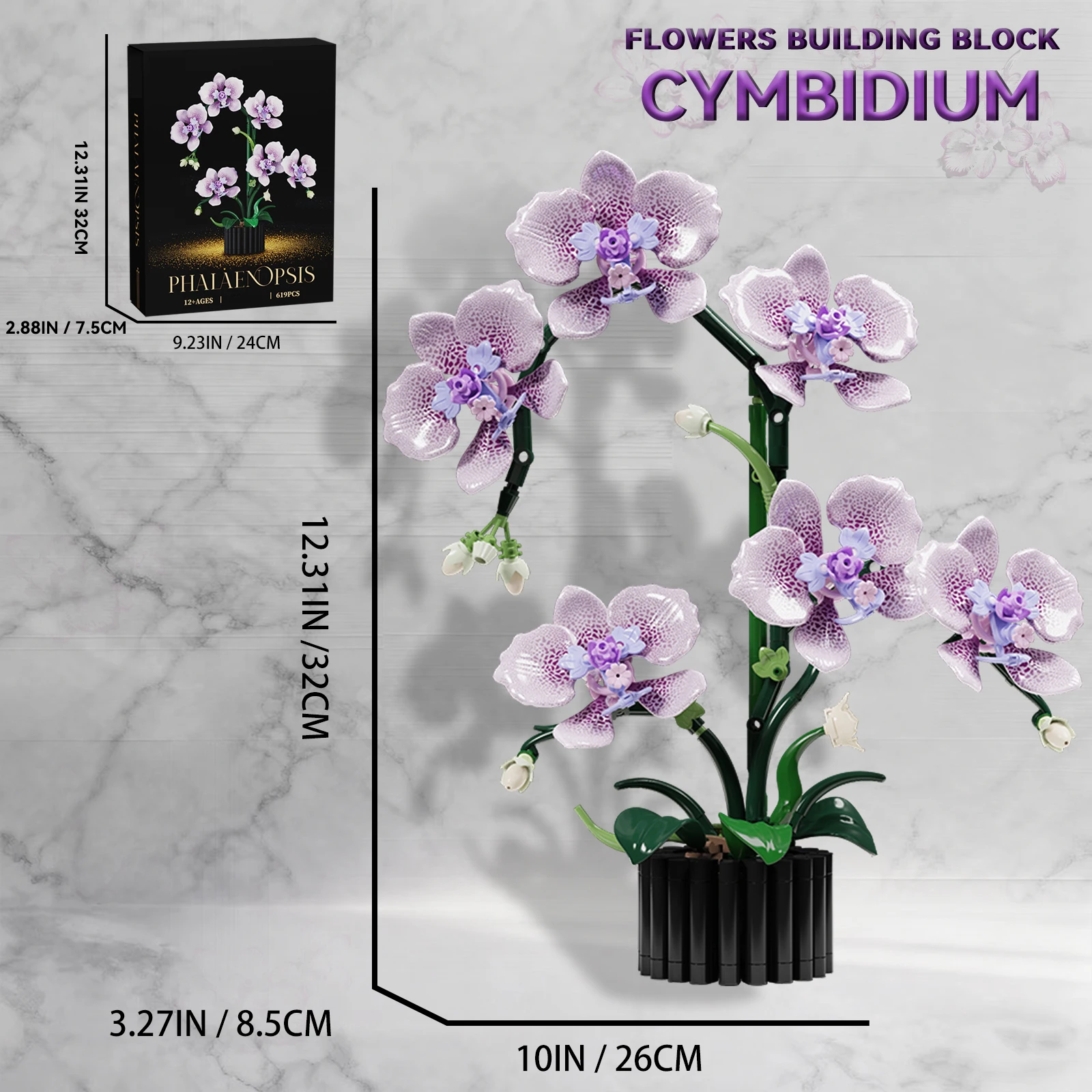 Purple Orchid Building Blocks, Each Petal on the Floral Blocks Features Intricate Patterns, Creative Home Decor Accents
