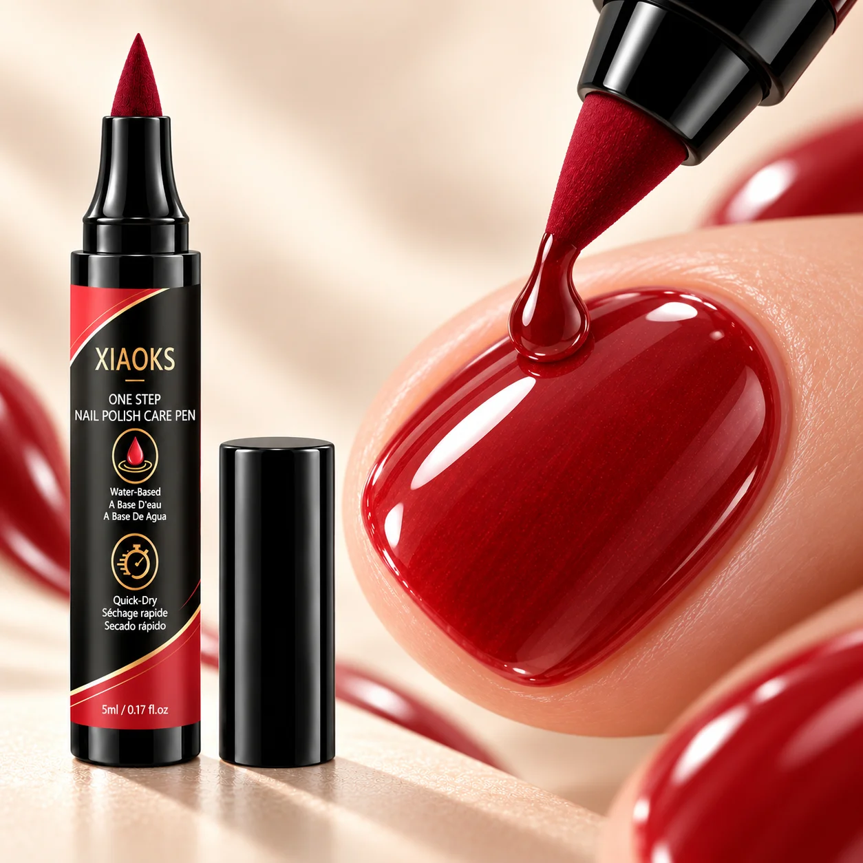 Xiaoks Wine Red One-Step Nail Art Pen, Made with Selected Color-Rich Pearlescent and Wear-Resistant Powder Materials Imported from Germany, Uses a Gentle Water-Based No-Bake Formula, with a Rich Wine Red Shade That Suits All Skin Tones, the Nail Polish Is Strong and Scratch-Resistant, Waterproof, and Does Not Peel Off Easily, It Applies Gently and Is Translucent, or Can Be Applied Thickly for a Rich and Full Finish, Suitable for Beginners to Use at Home or on the Go, DIY Nail Art, Universal for Nail Art, Maintains High Shine and a Smooth Nail Surface Throughout the Day