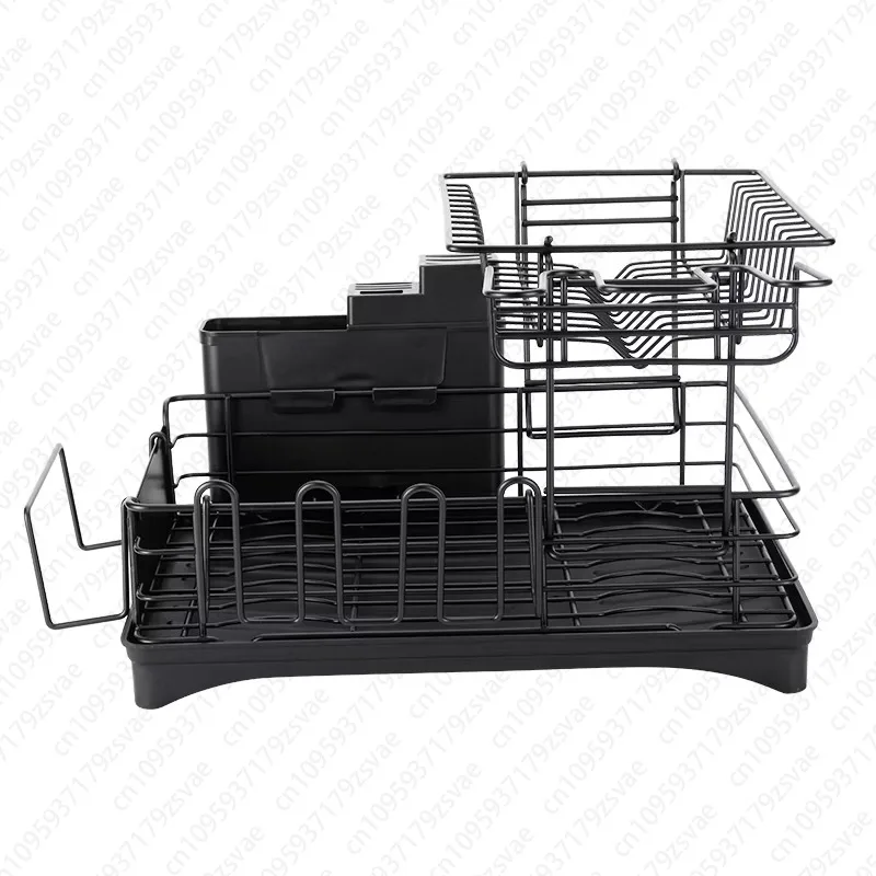 Multifunctional Double Layer Metal Dish Drain Rack Black Kitchen Dish Metal Storage Rack