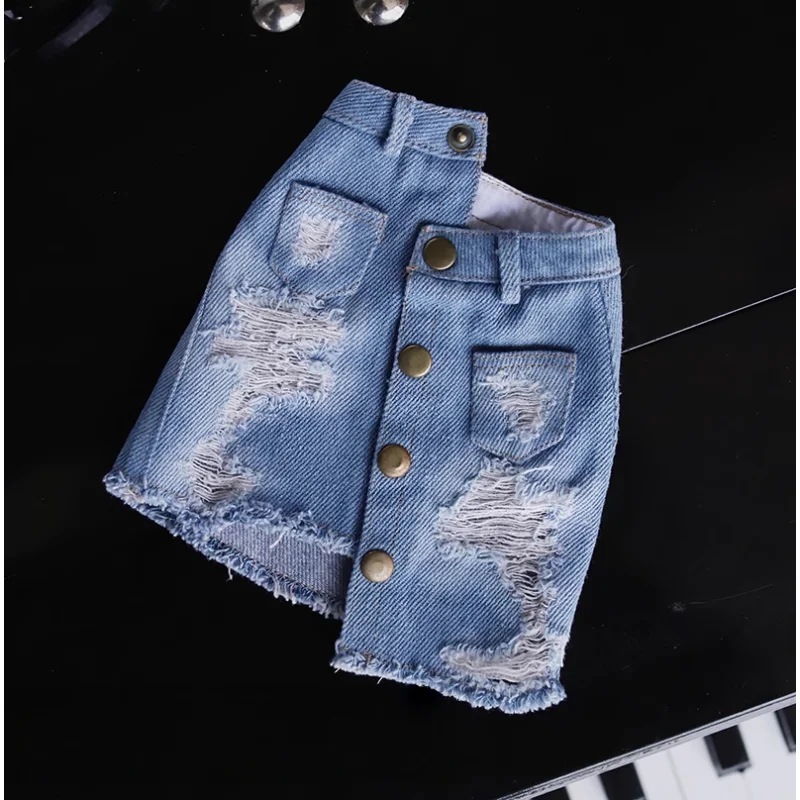 BJD 인형 옷 1/4 인형 몸에 꼭 맞는 스커트 찢어진 데님 스커트 인형 의류 액세서리 (인형 없음)
