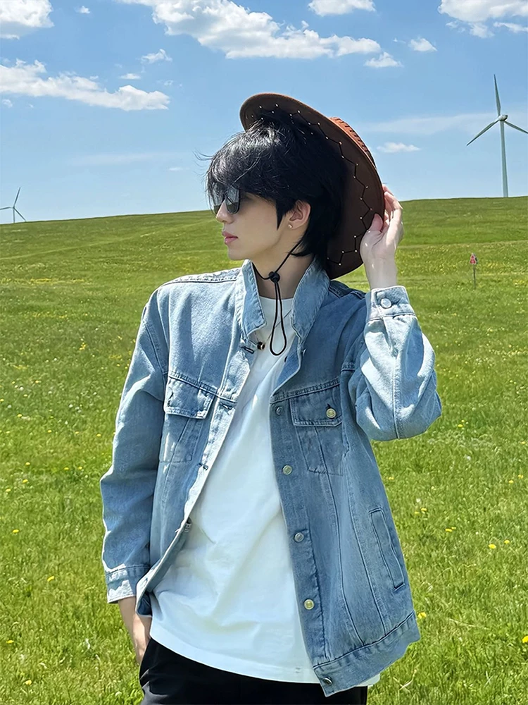 

Ретро американский светло-голубой джинсовый тюнер, мужская модная брендовая спецодежда, молодежная рабочая одежда для поездок на работу на открытом воздухе, спорт