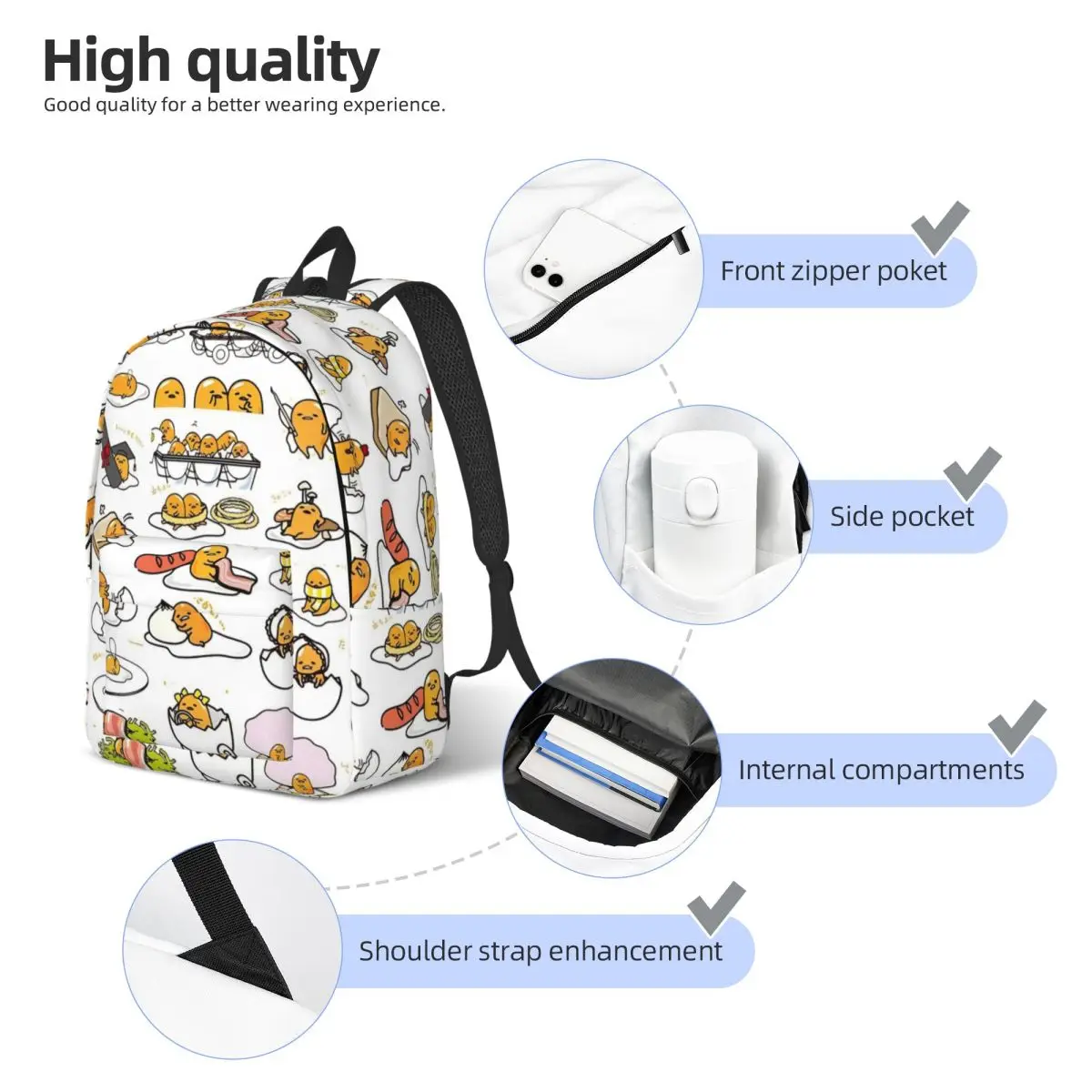 Gudetama Bonito Ovo Dos Desenhos Animados para Homens Mulheres Estudante Escola Bookbag Daypack Elementar High College Leve