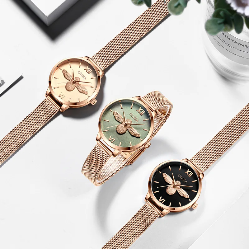 Women Watches Bee Dial Fashion Waterproof Movement Watch for Female Stainless Steel Band Clock Women's Wristwatch Reloj Mujer