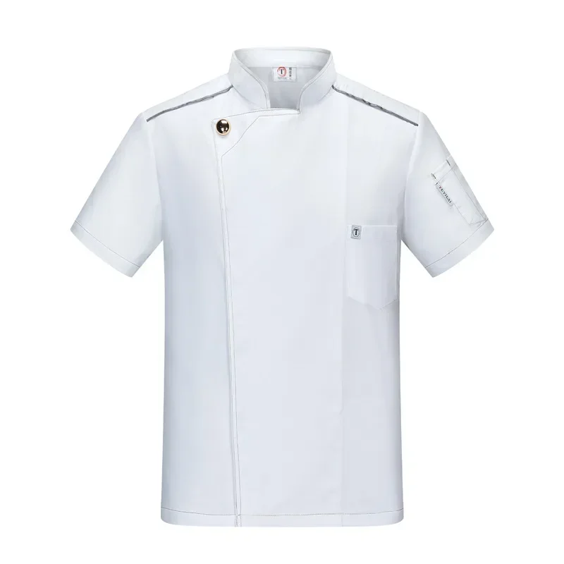 Zomer Chef Uniform Stand Kraag Pizza Kok Uniform Koksjas Korte Mouwen Restaurant Uniform Mannen Keuken Catering Kok Jas