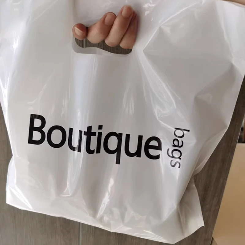 50Pcs/lot White Gift Bags Boutique bags Shopping Clothing Bags for Clothes Store Wigs Packaging Tote Bags for Small Business