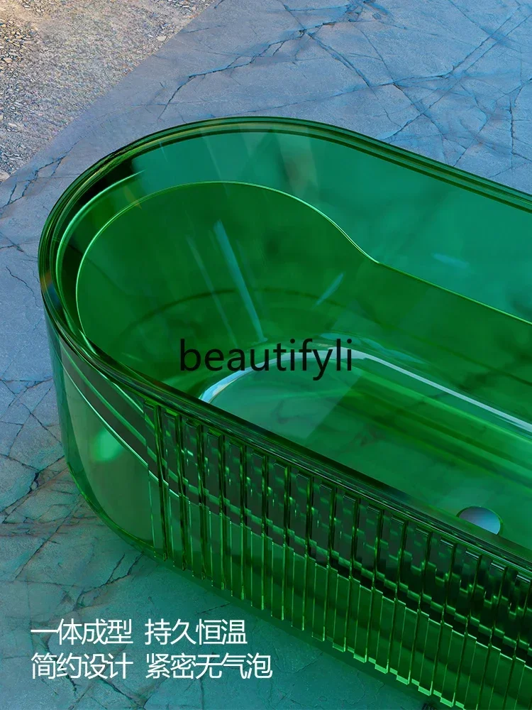 Y AT อ่างอาบน้ําโปร่งใส เรซินยืนฟรีในครัวเรือน อพาร์ทเมนต์ขนาดเล็ก อ่างอาบน้ําสีวงรี อ่างอาบน้ําโฮมสเตย์ของโรงแรม