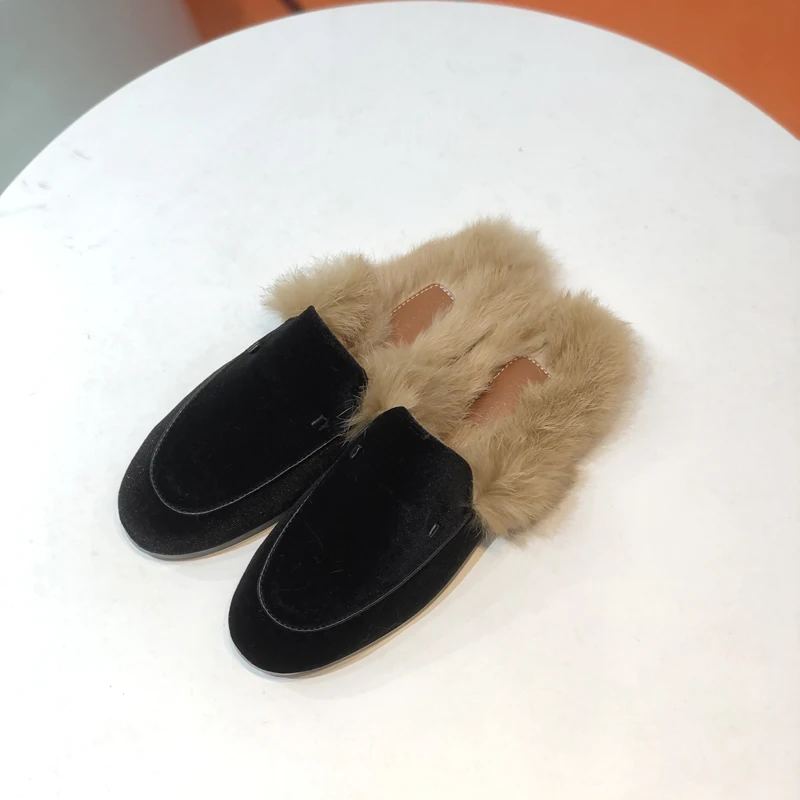 Covered Toe Casual Real Fur Mullers Sandals New Slippers Women leather Flat Shoes Backless Slip on Loafers Ladies Outdoor shoes