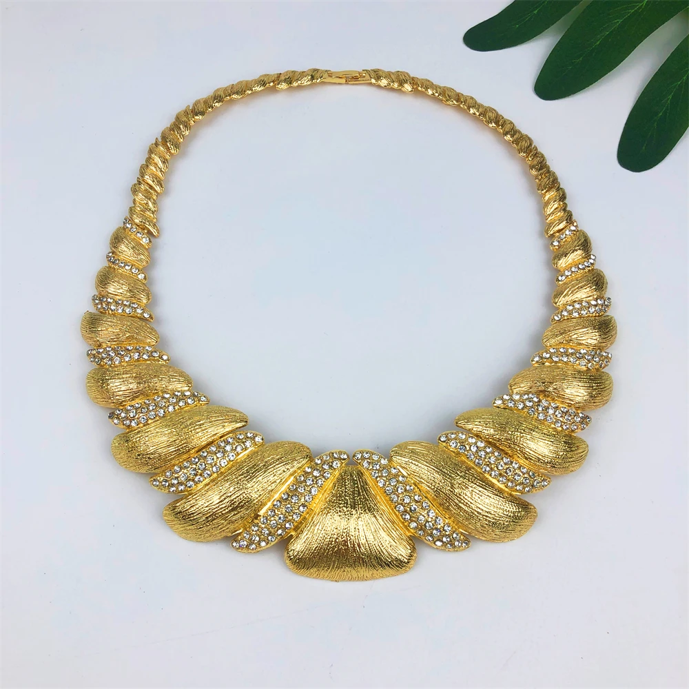 ESALE Necklace For WomenBig Necklace Jewelry Set Dubai Bridal Wedding Luxury Gold Plated Bracelet African American Jewelry Party