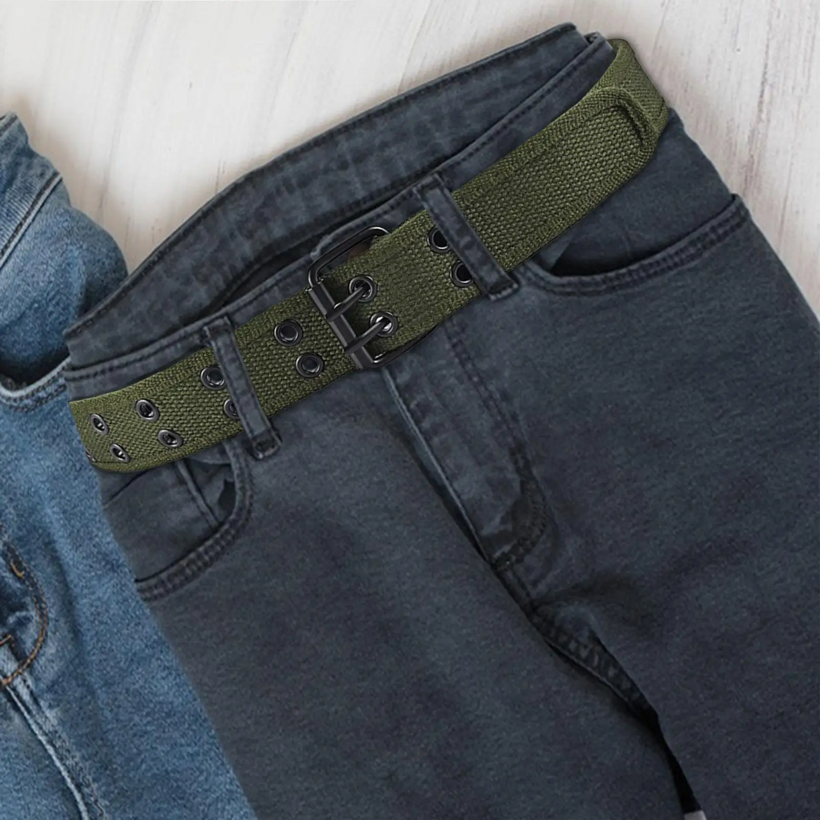 3x حزام خصر بحلقات مزدوجة، حزام خصر عصري، حزام جينز جمالي من القماش لإكسسوارات ملابس الشوارع