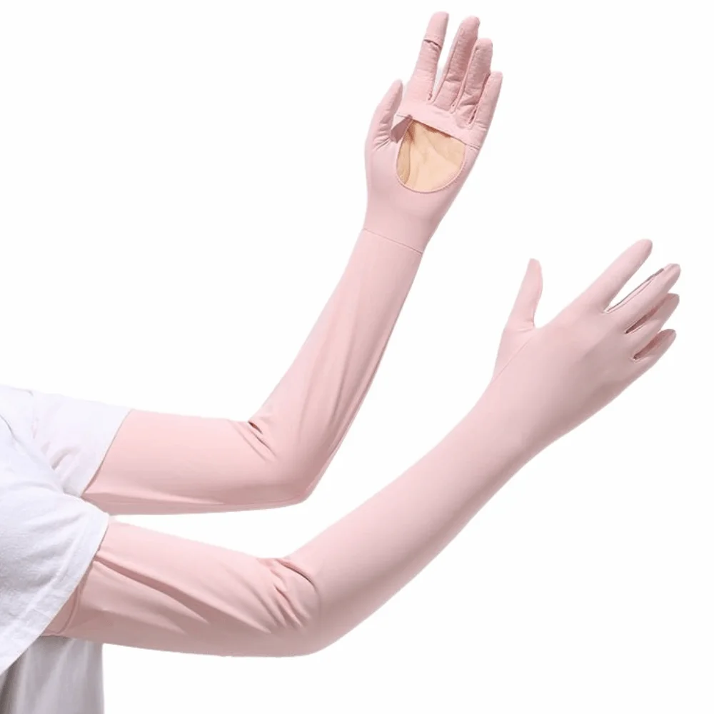 Thin Solid Color Long Sleeve Non-slip Sun Protection Ice Silk Arm Sleeve Quick-drying Cooling Summer Arm Cover Men