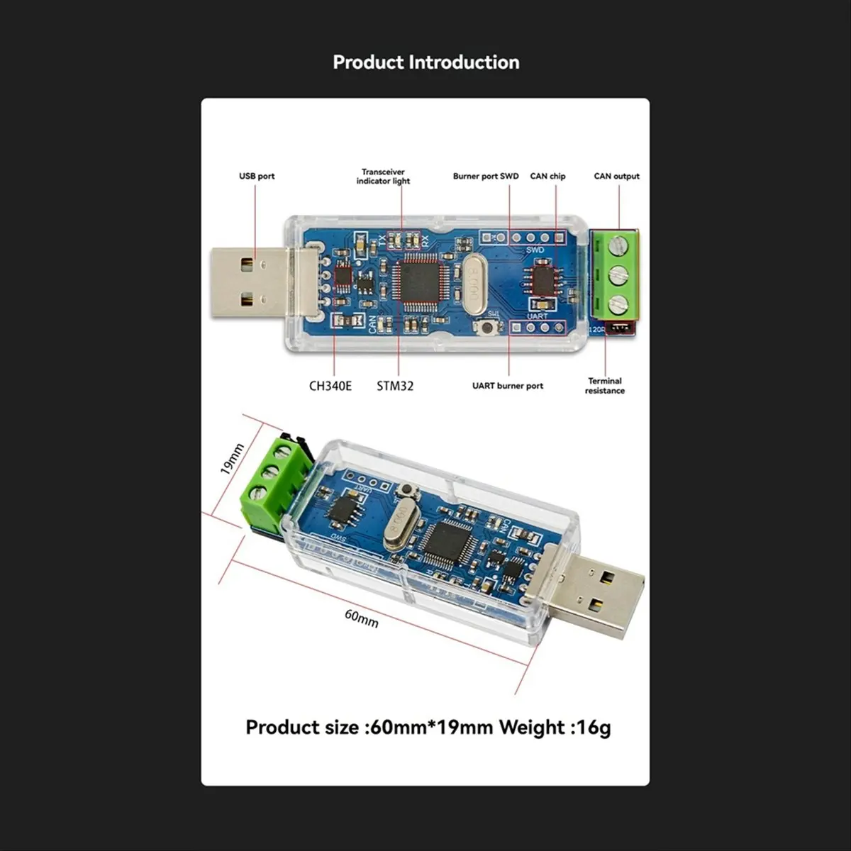 USB to CAN Communication Module USB to CAN Canbus Analyzer Adapter New Arrivals