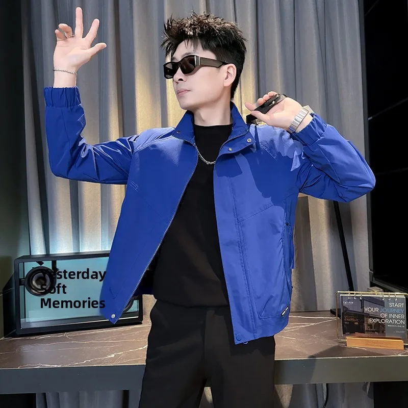 

Slim Fit Spring Autumn Jaet Men's Stand Collar Trendy Korean Sle Small Size 55 Number Outerwear for Young Men