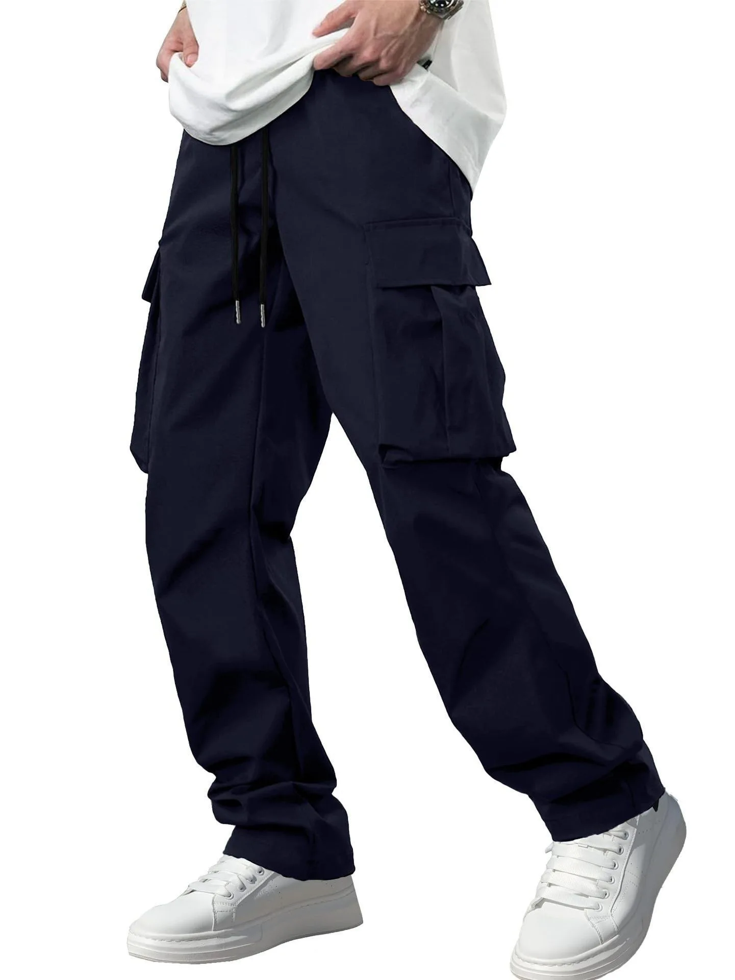 Herren Saisonale Weite Arbeitshose mit Langem Bund und Mehreren Taschen, Einfarbige Hose, Lässige Outdoor-Sport- und Urlaubsgeschenke – Detail 2