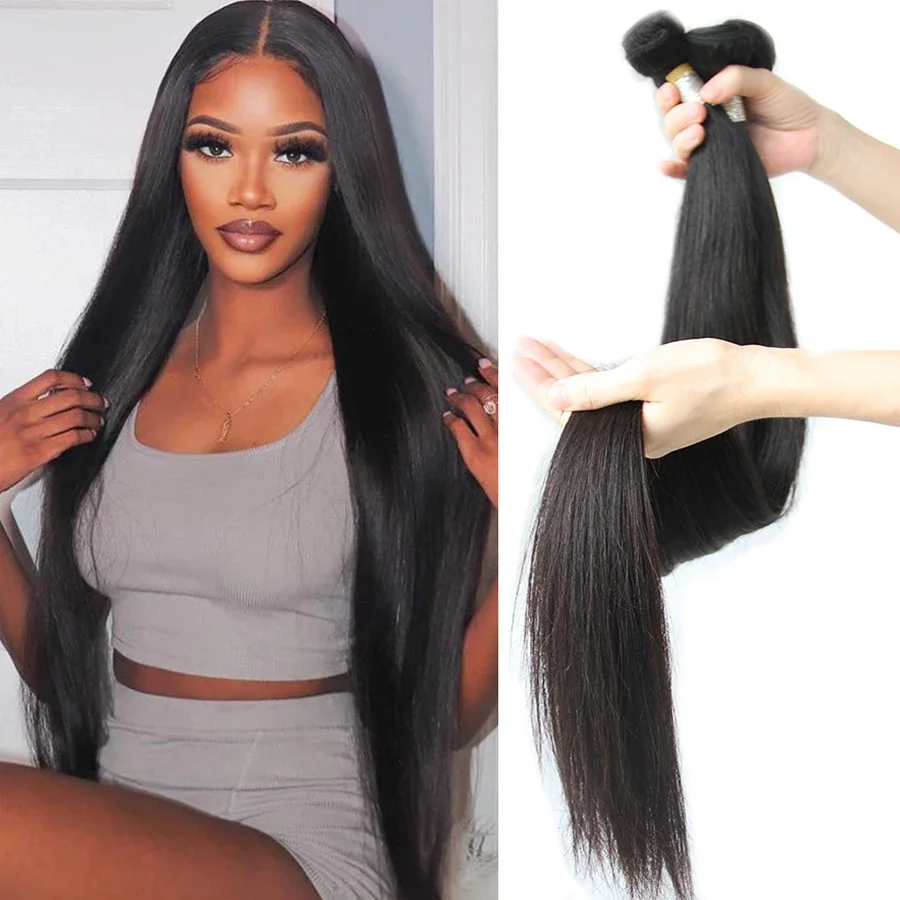 Brazilian Human Hair Bundles With Closure Straight Raw 3 4 Bundles With 4x4 5x5 HD Lace Closure Virgin Weave With 13x4 Frontal image 2