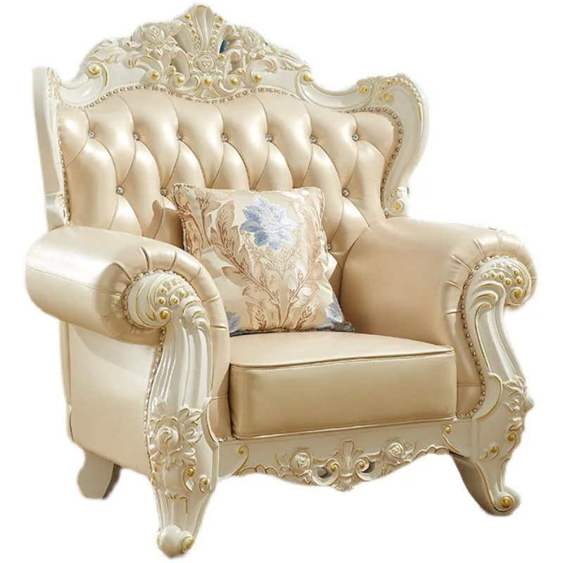 Solid wood top-layer sofa solid wood hand-carved large sofa coffee table