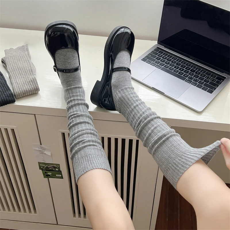 Fashion Women\'s Stockings Japanese Style Winter New Solid Color Striped Over The Knee Socks Lady Long Warm Wool Socks For Women