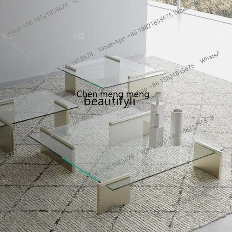 X CQYNordic natural marble living room coffee table light luxury Italian style, transparent tempered glass low coffee table