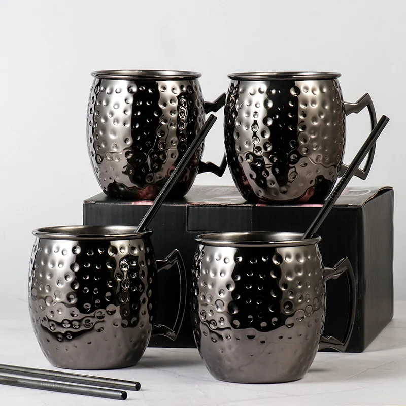 304 stainless steel hammer point cup straw set mug