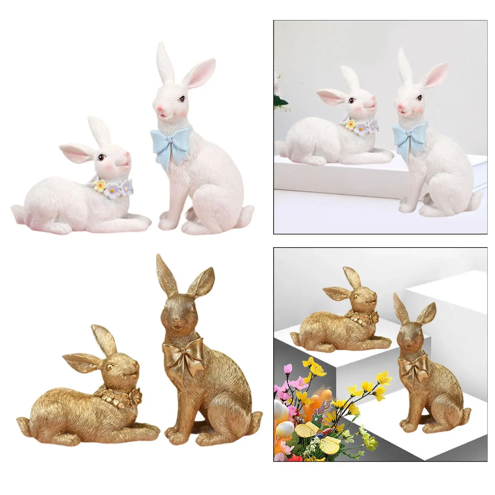 2 Pieces Rabbits Statue Garden Art Decoration Realistic Design Vivid Sculpture Garden Statue for Deck Home Patio Tree Festival