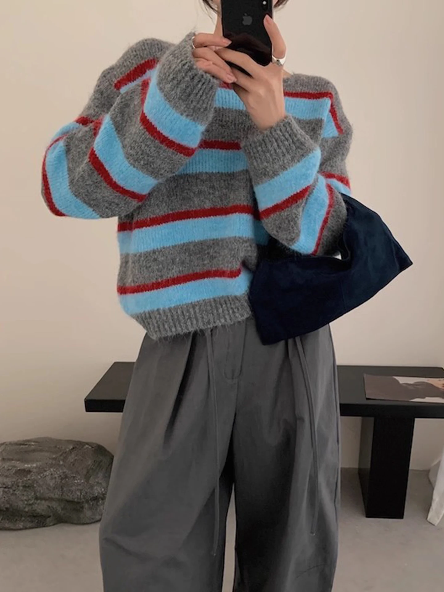 

ZHIISILAO новый повседневный вязаный пуловер, женский винтажный свитер в полоску Y2K, осень-зима 202, топы