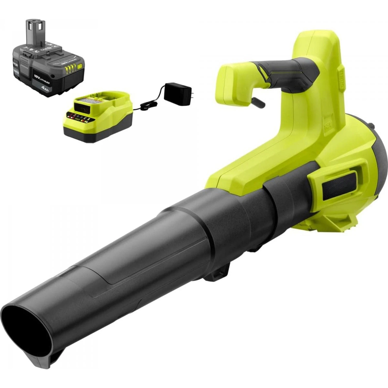 

ONE+ 18V 100 MPH 325 CFM Cordless Battery Variable Speed Jet Fan Leaf Blower with 4.0 Ah Battery and Charger, GREEN