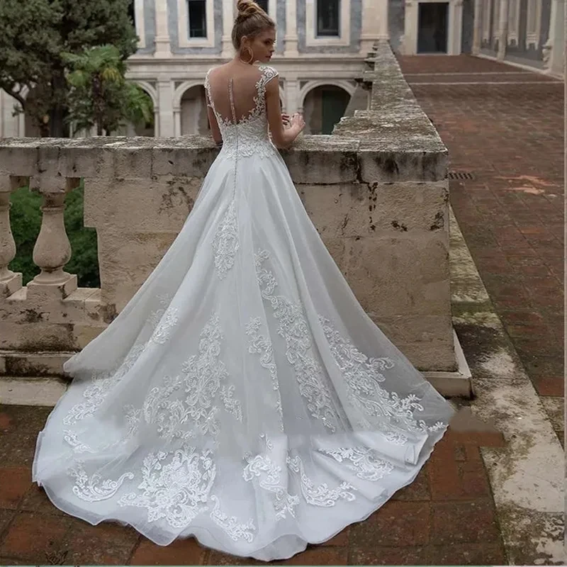 Charming Wedding Dresses For Women 2024 Sweetheart Bridal Gowns A-Line Robes Illusion Back Elegant Tulle Vestidos De Novia  2023