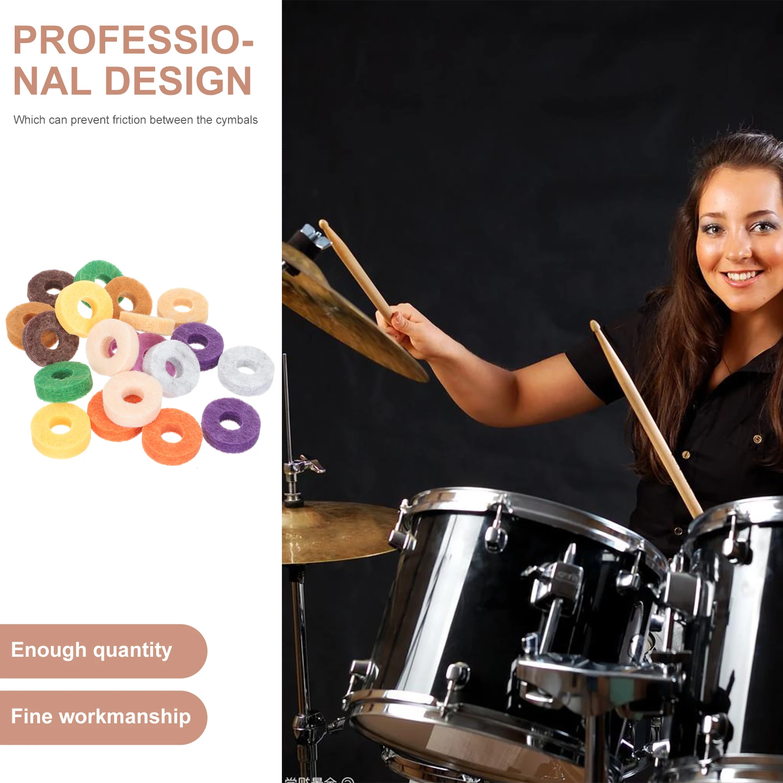 

20Pcs Drum Kit Cymbal Felt Pads Colorful Protective Pads Unique Design Durable Cymbal Accessories Drum Set Parts