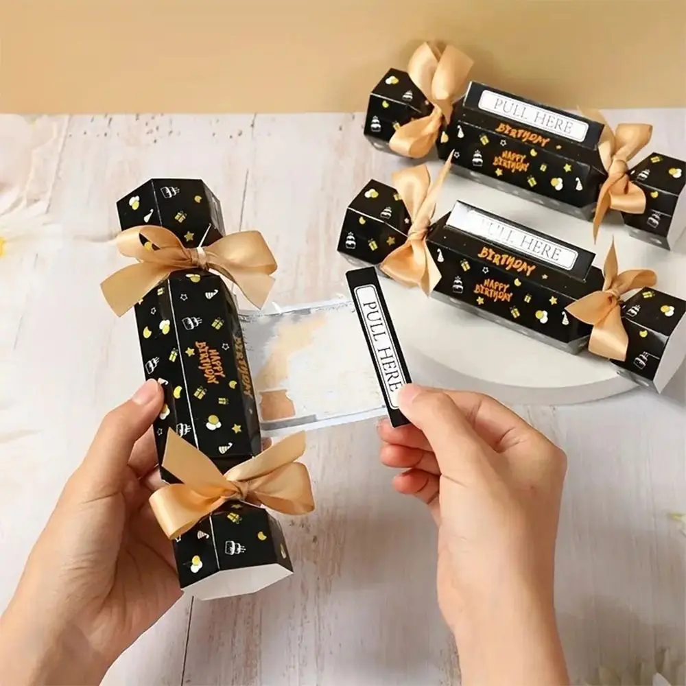 Candy Shape Birthday Money Box Funny Black Gold Surprise Money Pull Pouch with Bags Paper Pull Money Box Family Festive